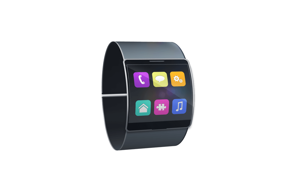 Transparent Shiny Black Smartwatch with Colorful App Icons