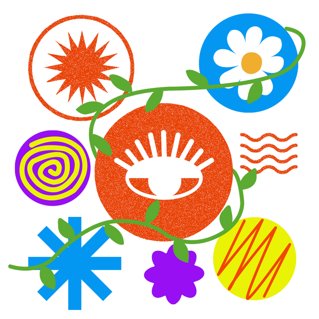 Eye Symbol with Colorful Geometric Shapes on Transparent Background