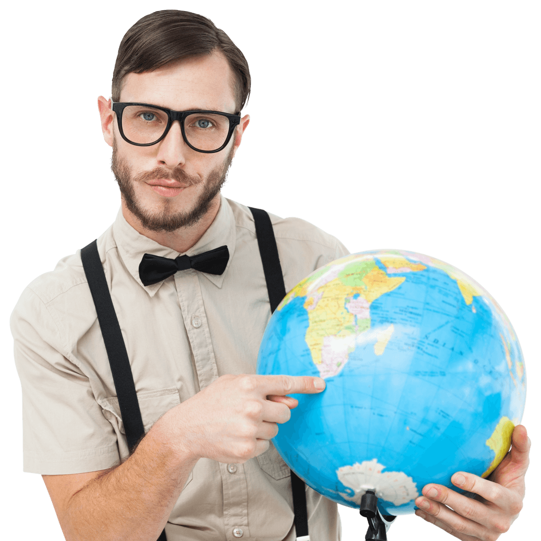 Transparent Hipster Geography Enthusiast Holding Globe