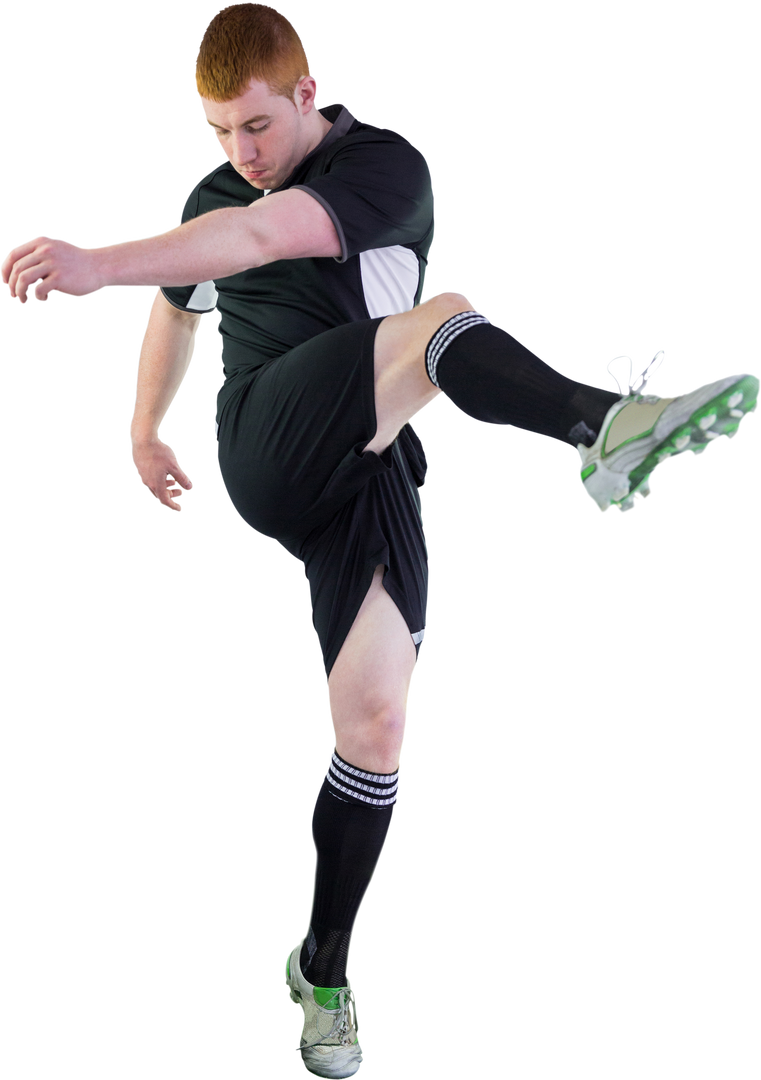 Focused Caucasian Football Player Kicking Ball on Transparent Background - Download Free Stock Images Pikwizard.com