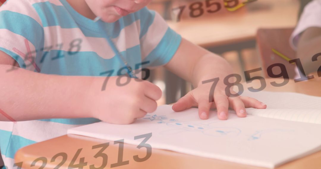 Boy Drawing Creative Sketch in Classroom Setting