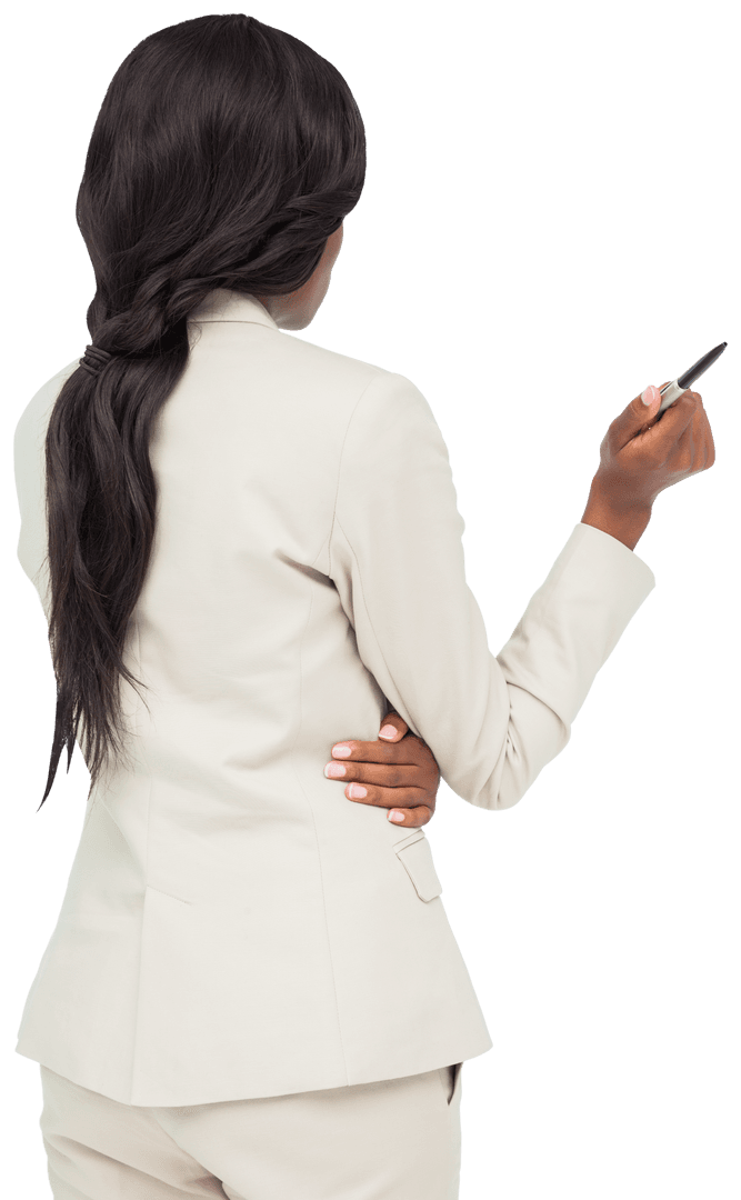 Back View of Businesswoman Holding a Pen on Transparent Background