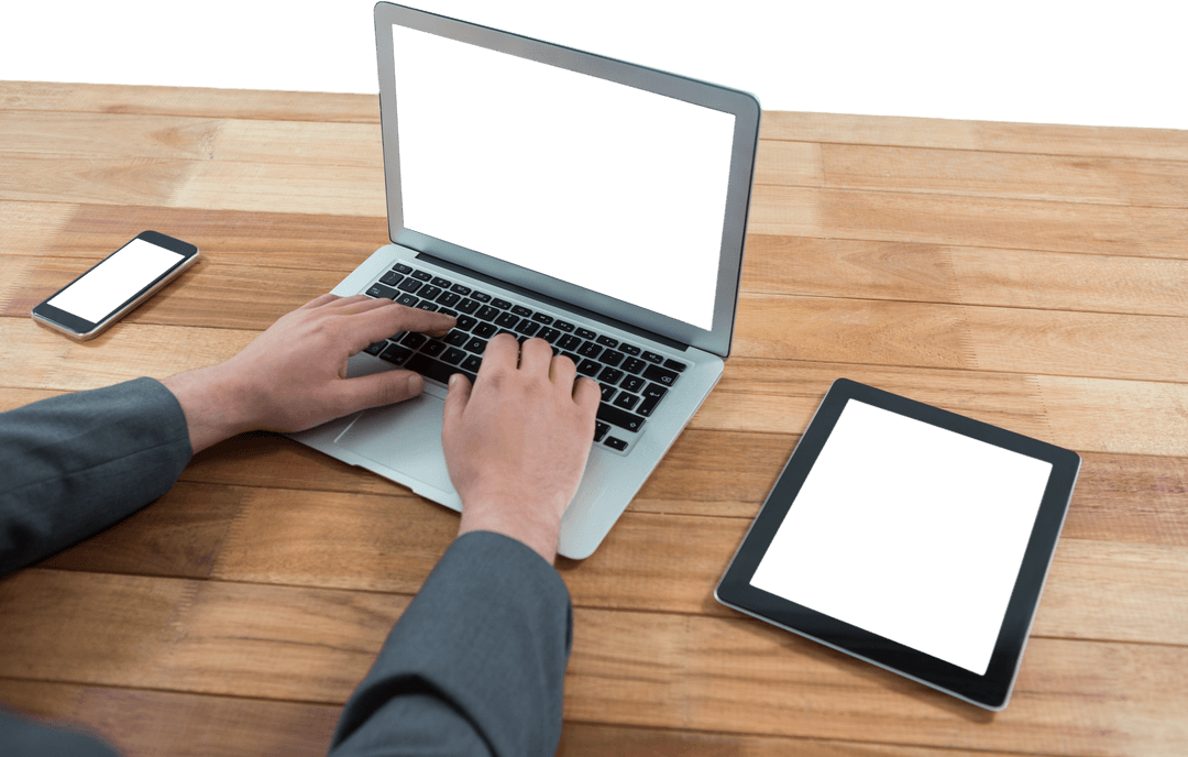 Transparent Screens with Hands Typing on Laptop