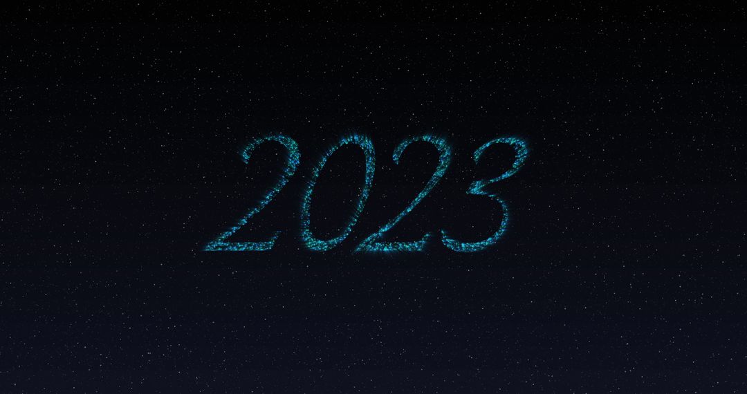 2023 New Year in Shimmering Blue with Fireworks