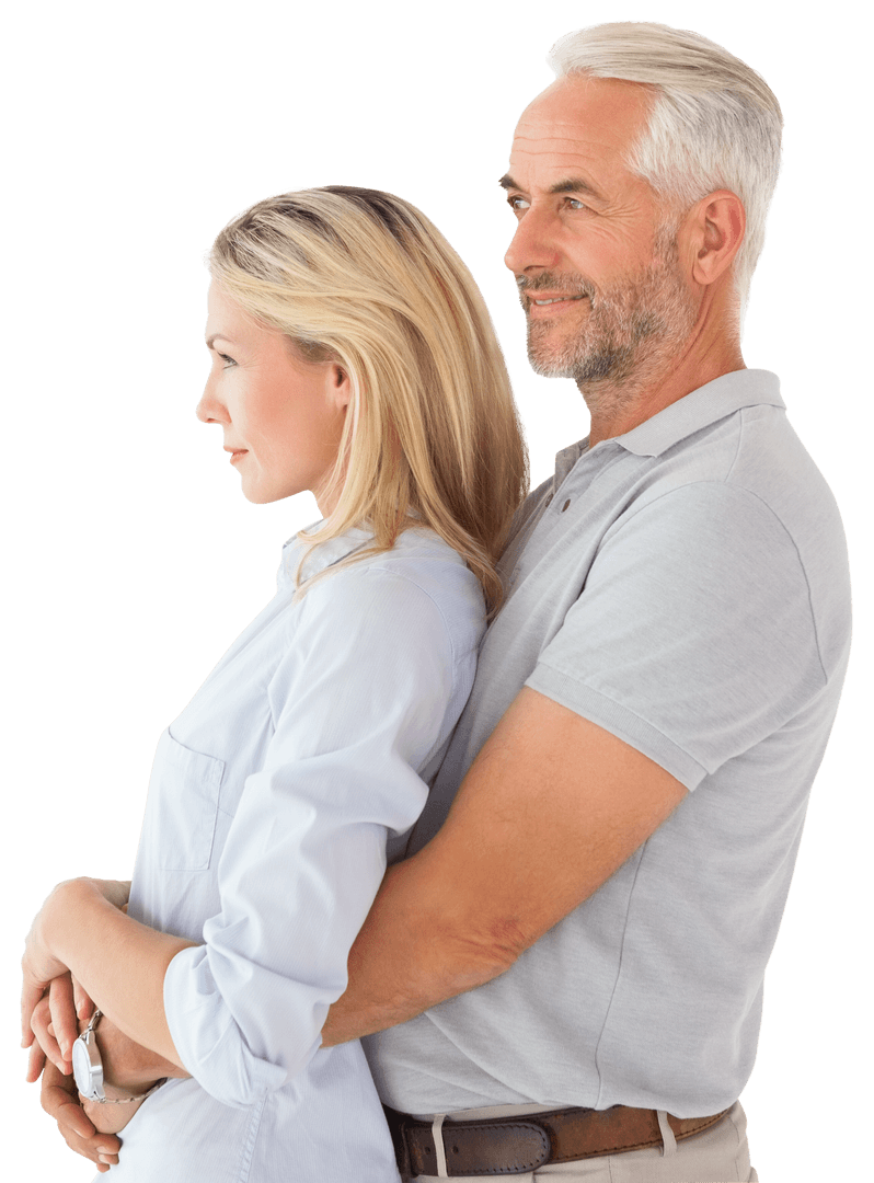 Happy Senior Couple Embracing in Casual Attire with Transparent Background