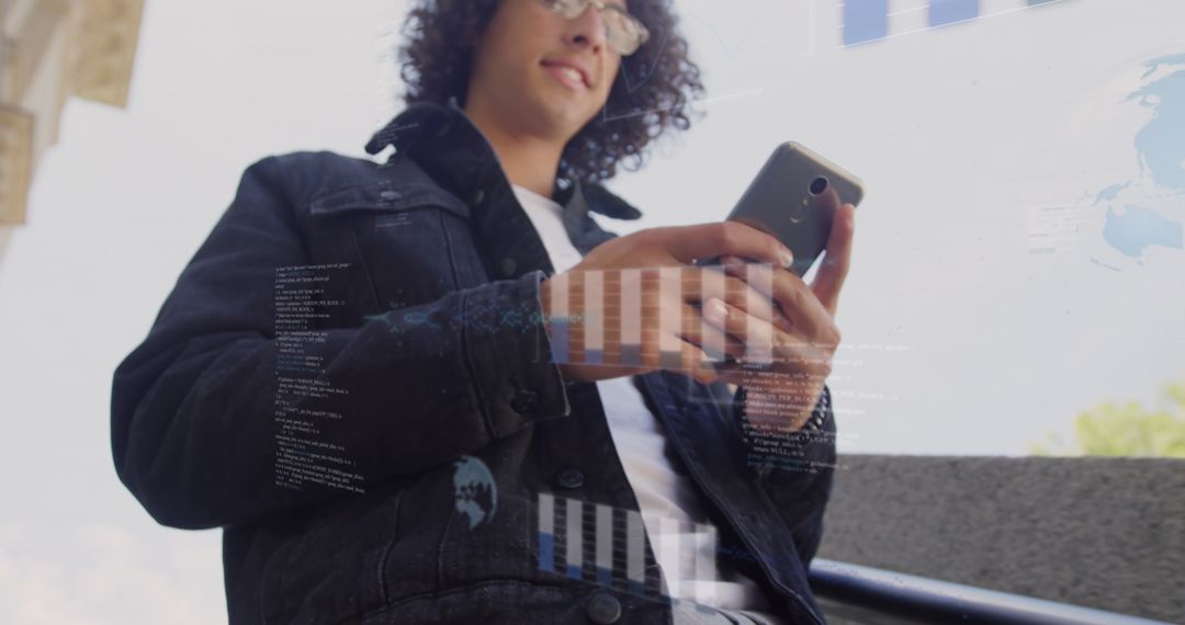 Young Professional Analyzing Financial Data on Smartphone