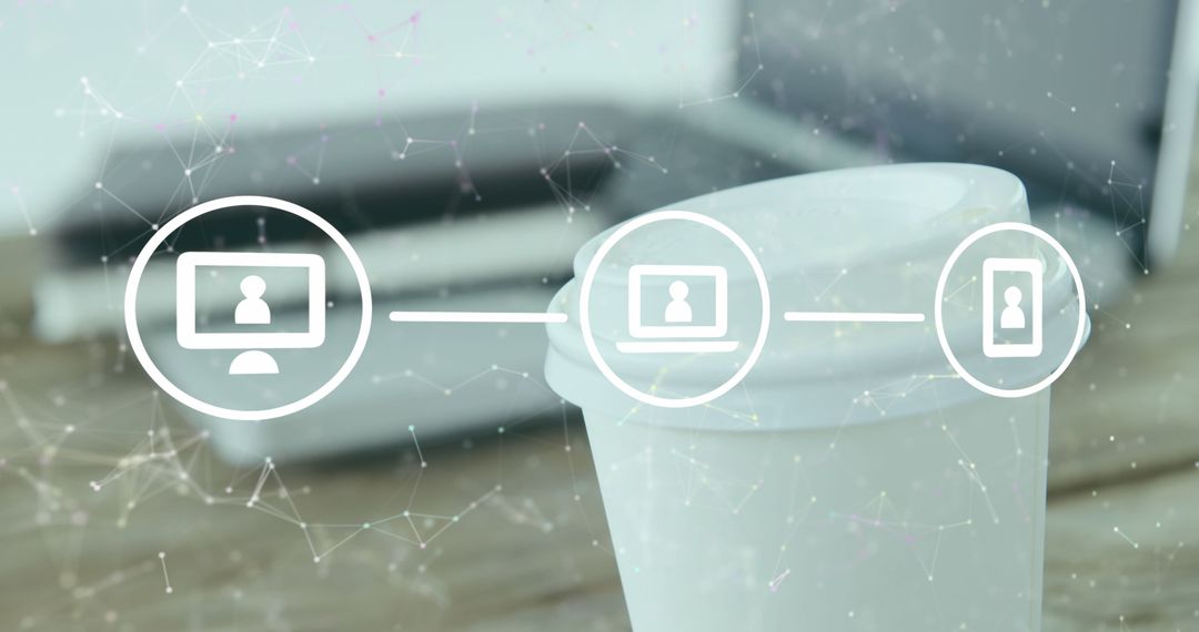 Digital Networking Signal over Coffee and Laptop Workspace