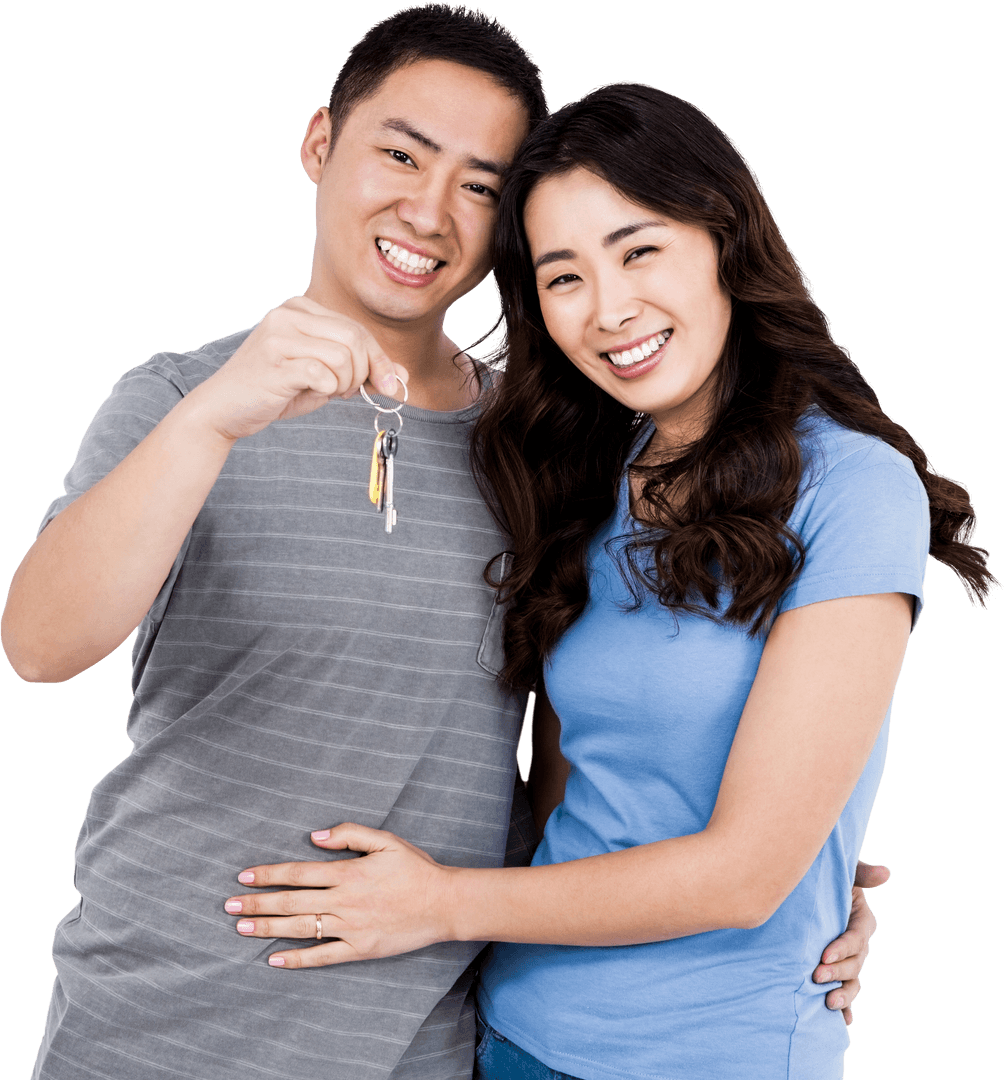 Happy Couple Holding House Keys with Joyful Smiles on Transparent Background
