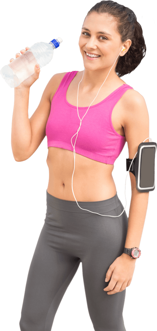 Energetic Woman Exercising with Water Bottle on Transparent Background