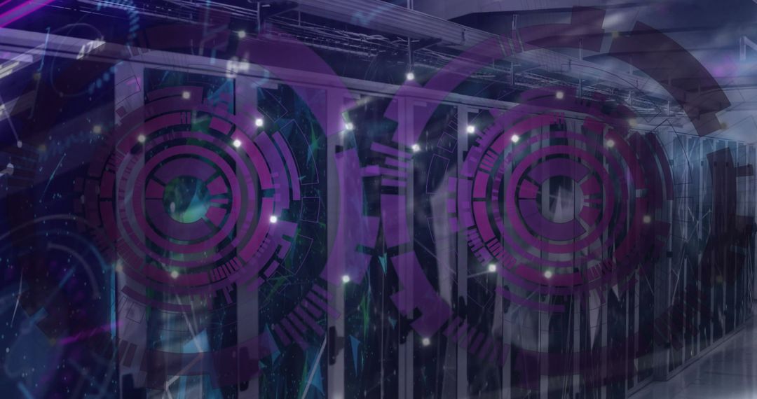 Futuristic Digital Interface with Servers and Data Art