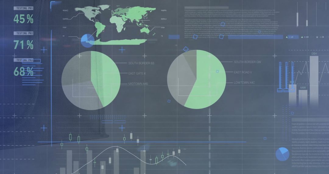 Abstract Financial Data with Charts and Maps Overlay