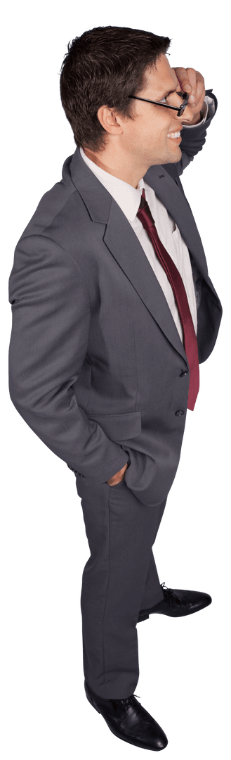 Transparent Thinking Businessman Adjusting Glasses, Professional Success