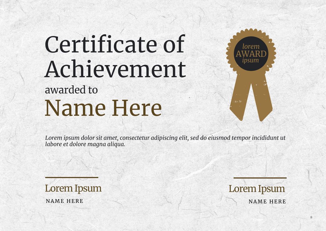 Elegant Certificate of Achievement with Gold Rosette on Grey Texture - Download Free Stock Templates Pikwizard.com