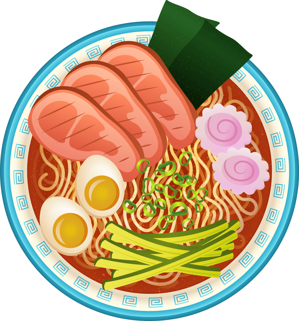 Savoring Traditional Ramen Bowl in Flat Design on Transparent Background