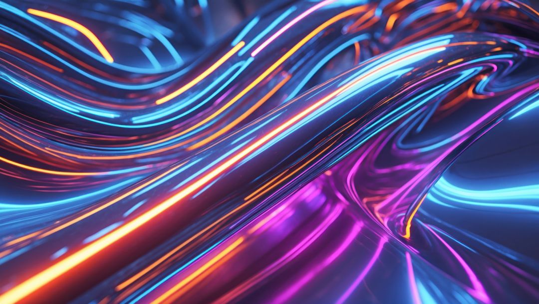 Futuristic Wave of Neon Metallic Ribbons in Digital Space