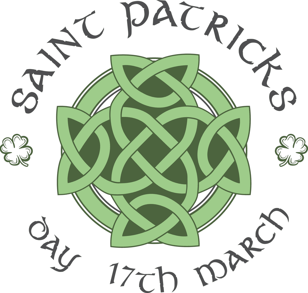 Saint Patrick's Day Decorative Text with Irish Knot Design on Transparent