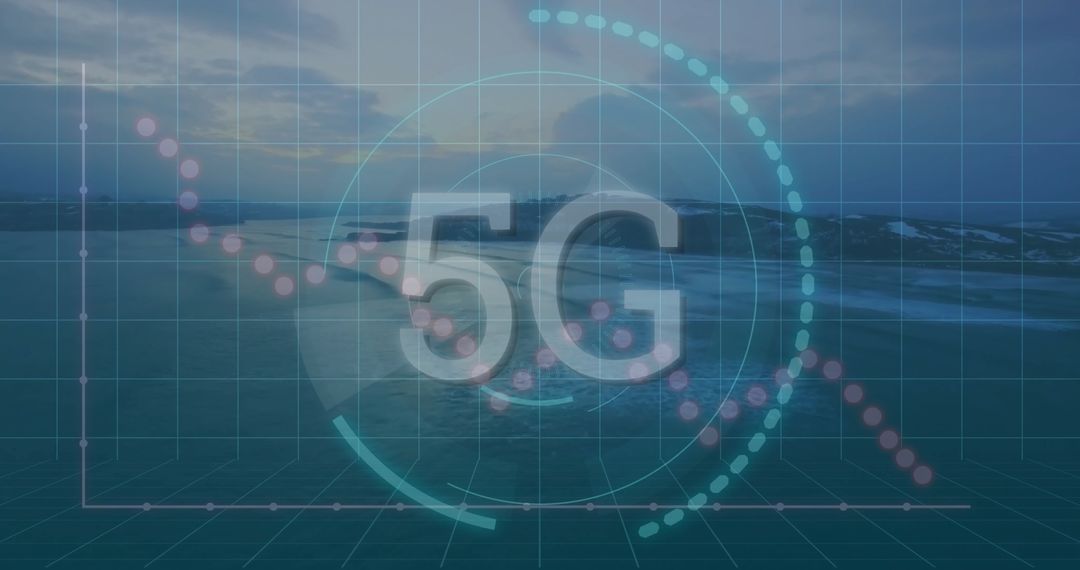 5G Network Technology Overlay on Ocean Landscape