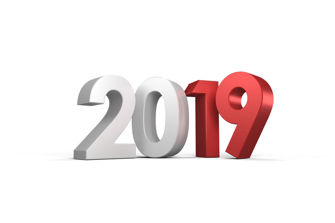 2019 Bold Red and White Numbers on Transparent Background Illustration