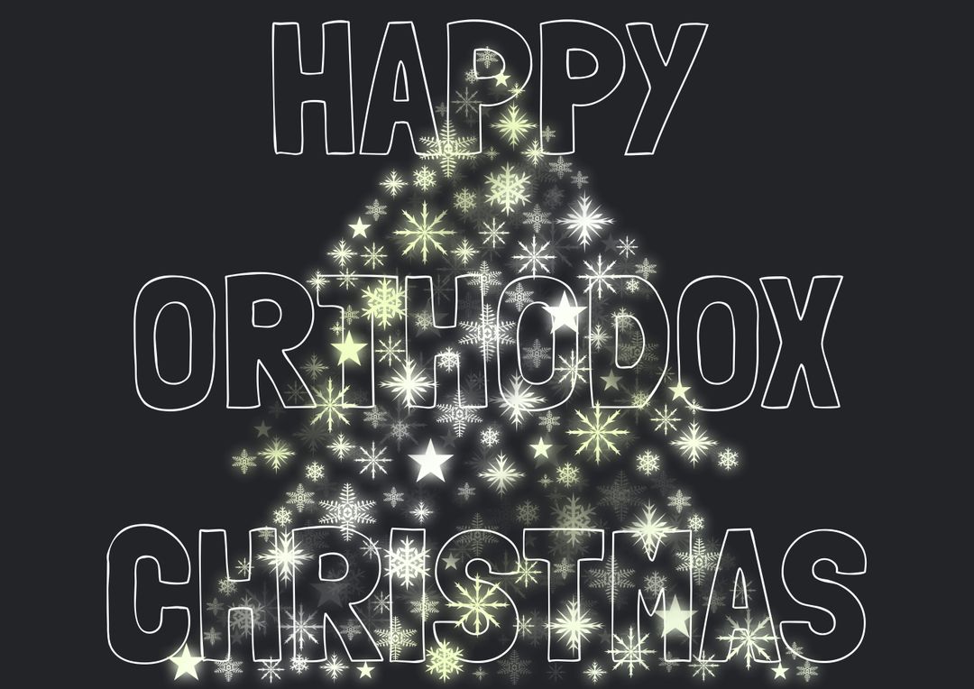 Vector image of happy orthodox christmas text and decoration against black background - Free Images, Stock Photos and Pictures on Pikwizard.com