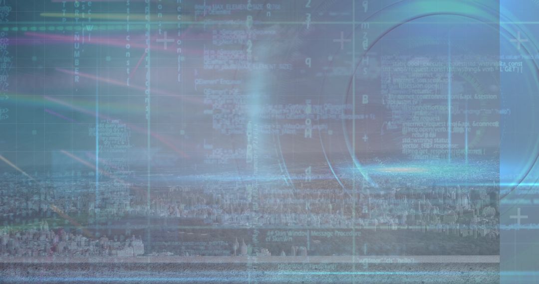 Futuristic Data Interface Over Cityscape with Holographic Elements