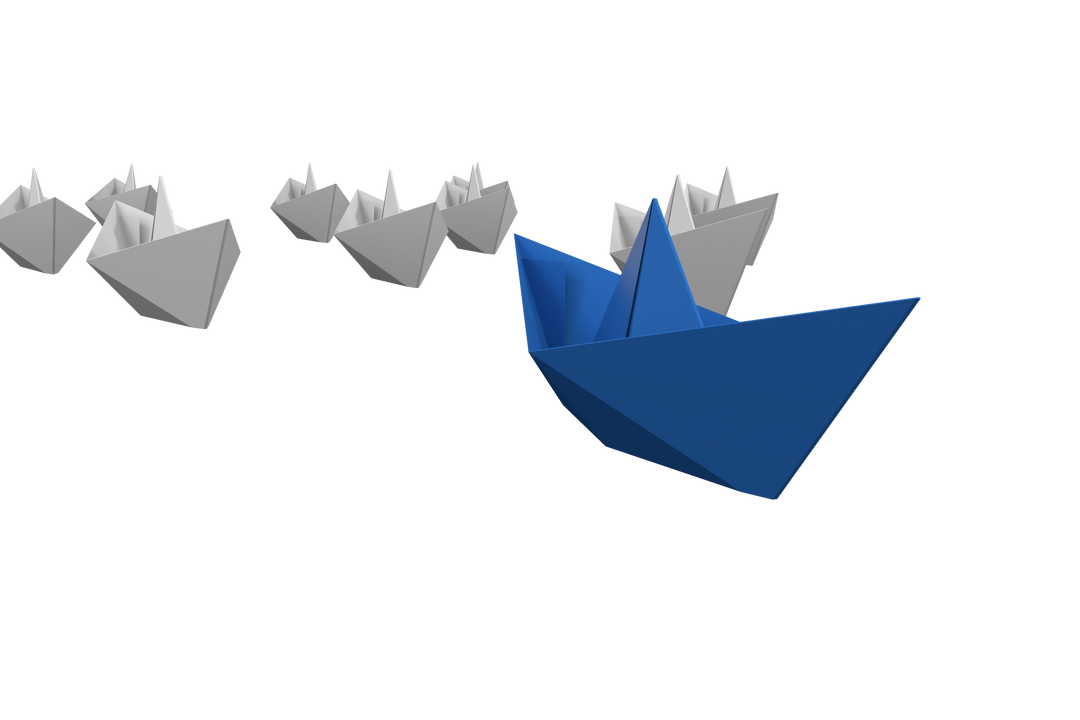 Blue Paper Boat Leading Multiple White Boats Transparent Background - Download Free Stock Images Pikwizard.com