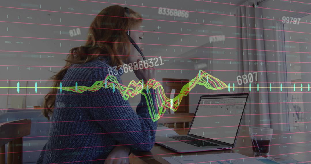 Businesswoman Analyzing Financial Data with Graph Overlaid