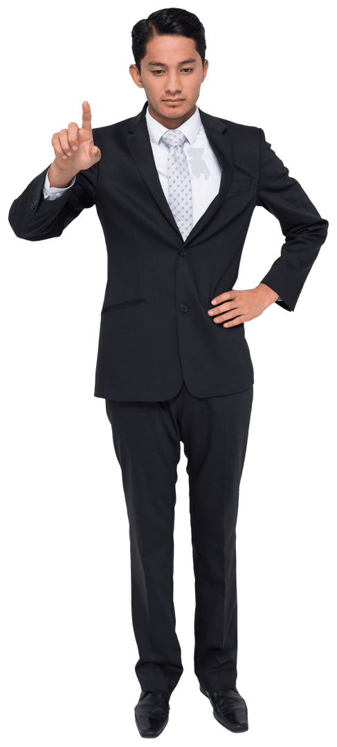 Biracial Businessman Interacting with Virtual Interface, Transparent Background