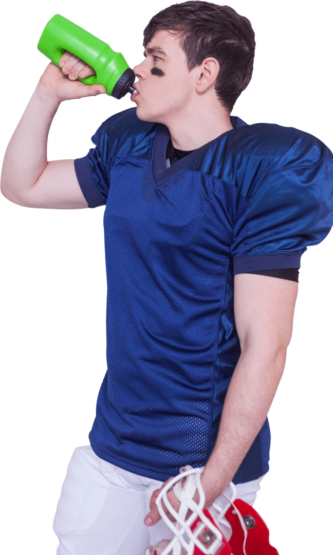 Transparent American Football Player Drinking from Water Bottle Athlete Hydration