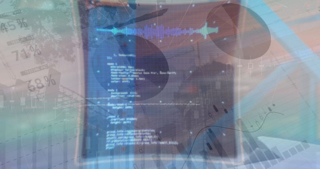 Futuristic Digital Overlay on Urban Landscape Depicting Data Flow