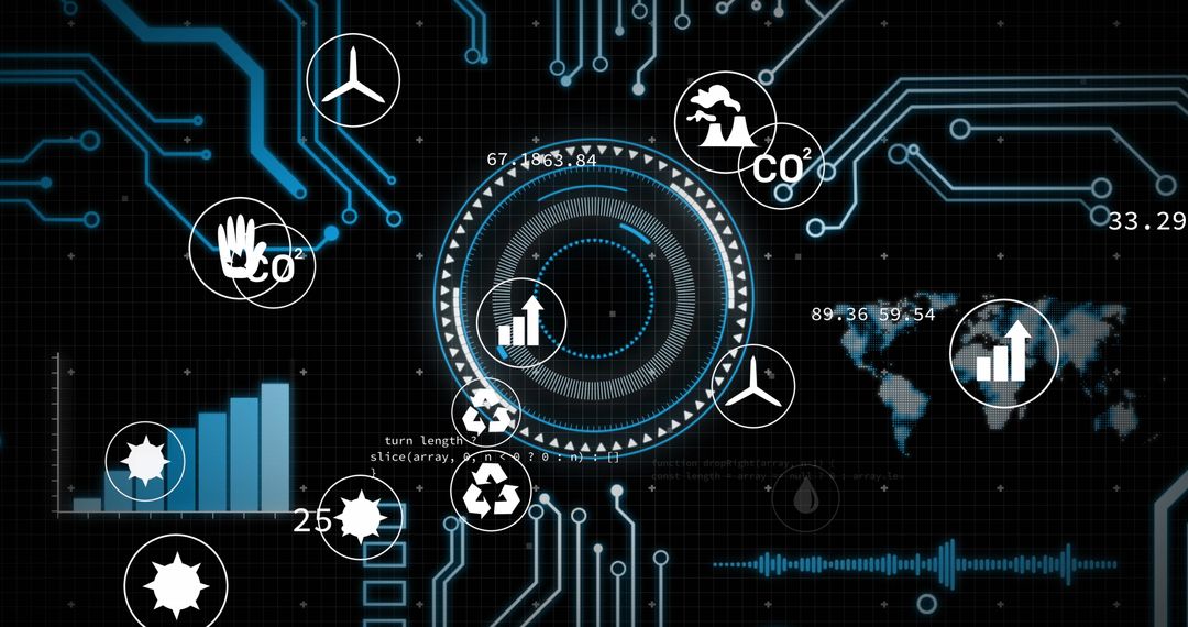 Digital Interface Showing Eco-Friendly and Data Networking Icons