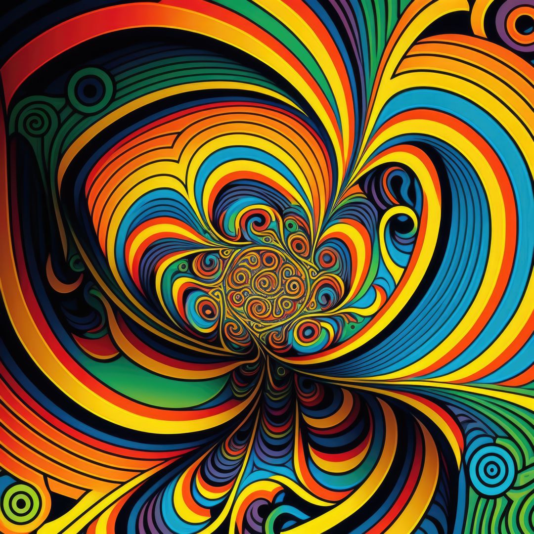 Colourful and psychedelic shapes on black background, created using generative ai technology - Free Images, Stock Photos and Pictures on Pikwizard.com