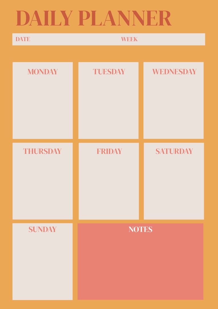 Minimalist Daily Planner with Weekday Sections on Orange Background - Download Free Stock Templates Pikwizard.com