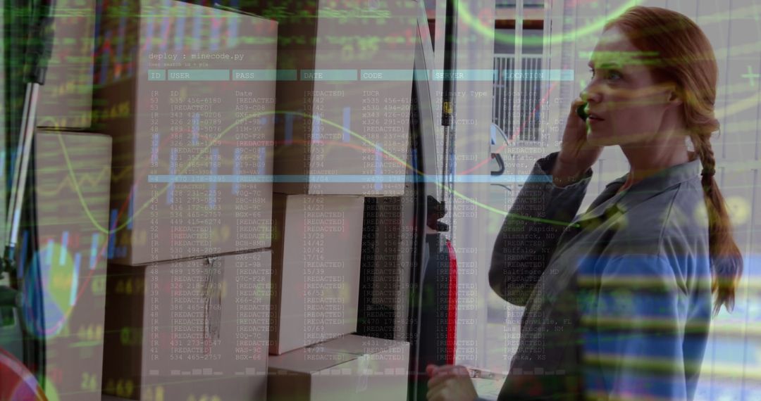 Caucasian Female Worker with Digital Global Business Interface