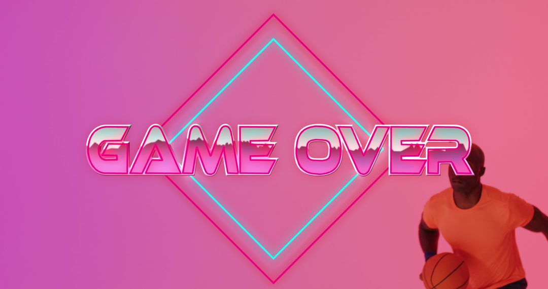 Game Over Neon Text with Basketball Player
