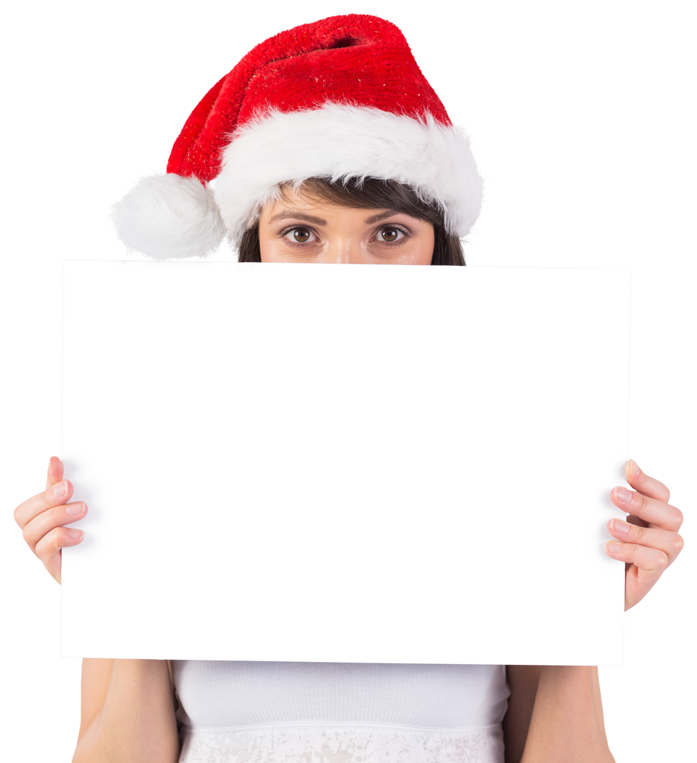 Transparent Poster Displayed by Girl Wearing Santa Hat - Download Free Stock Images Pikwizard.com