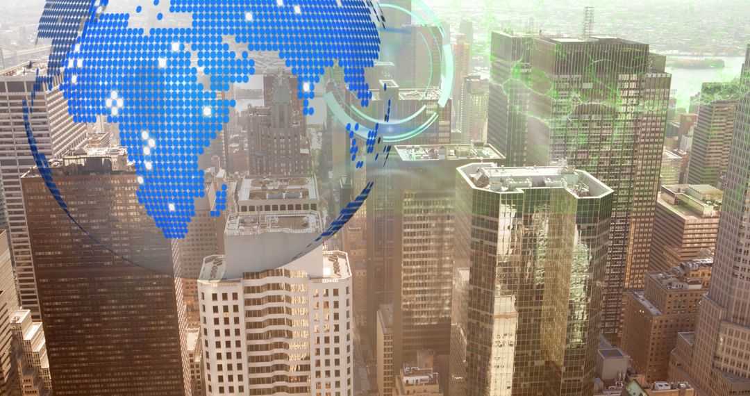 Digital Globe and Virtual Graphics Over Cityscape