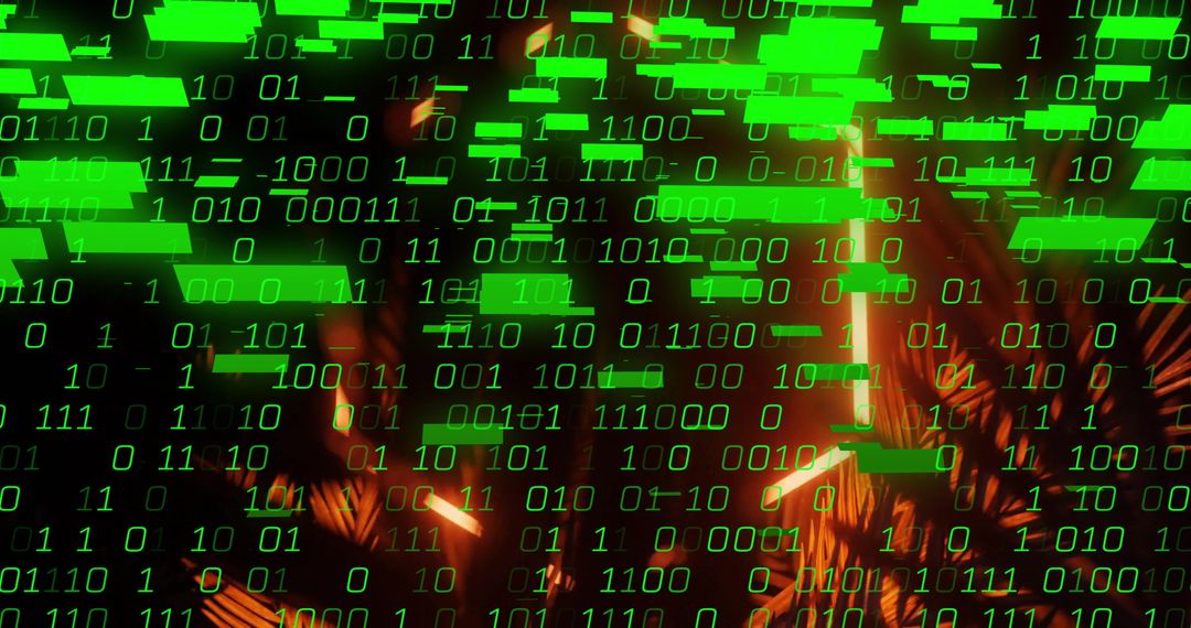 Abstract digital matrix with green binary and neon elements