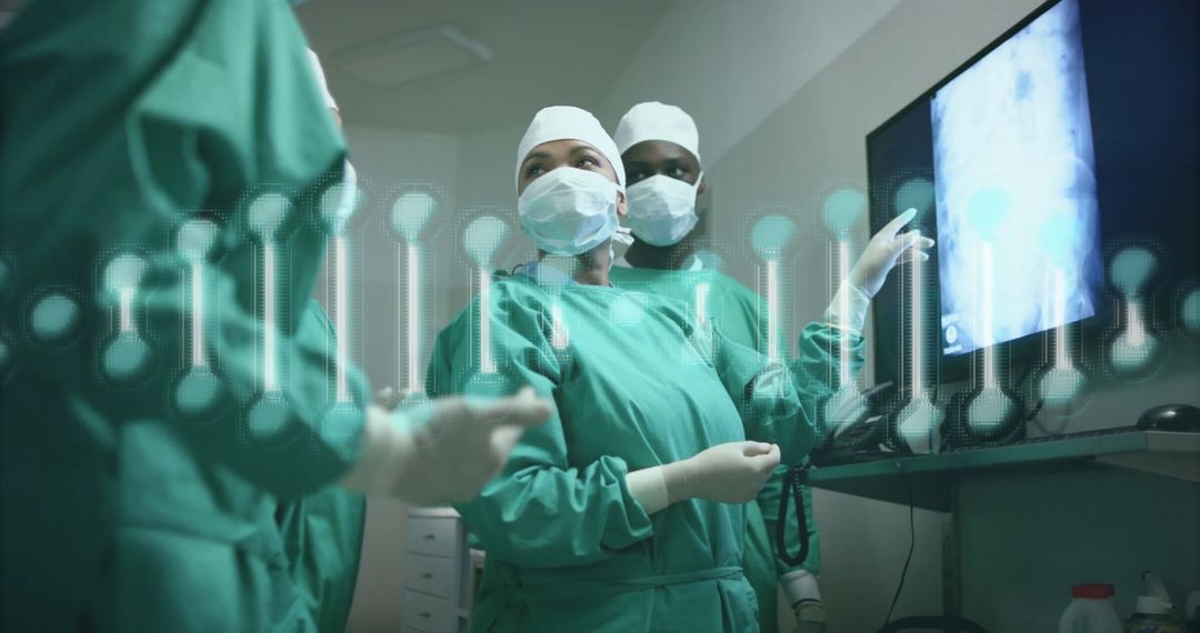 Surgeons Analyzing Digital DNA Model in Hospital