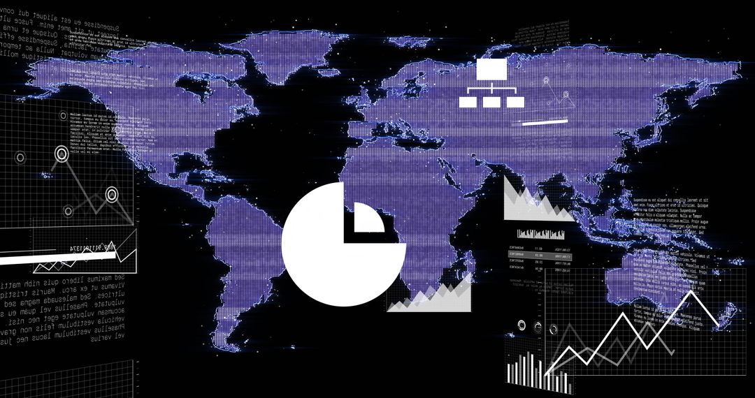 Digital World Map with Data Charts Overlaid