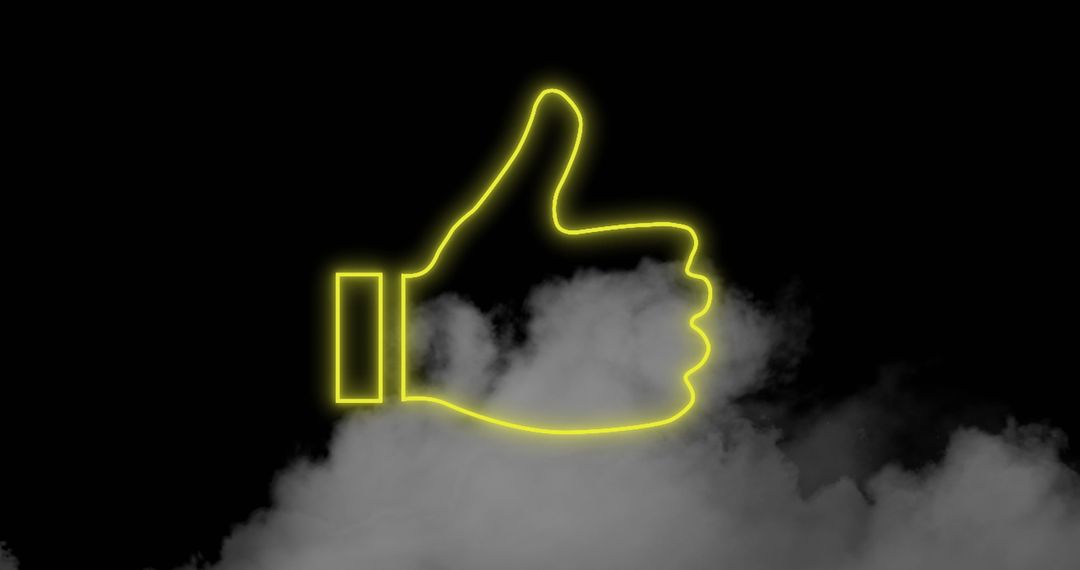 Neon Thumbs Up Pulsating Over Dark Smoky Backdrop