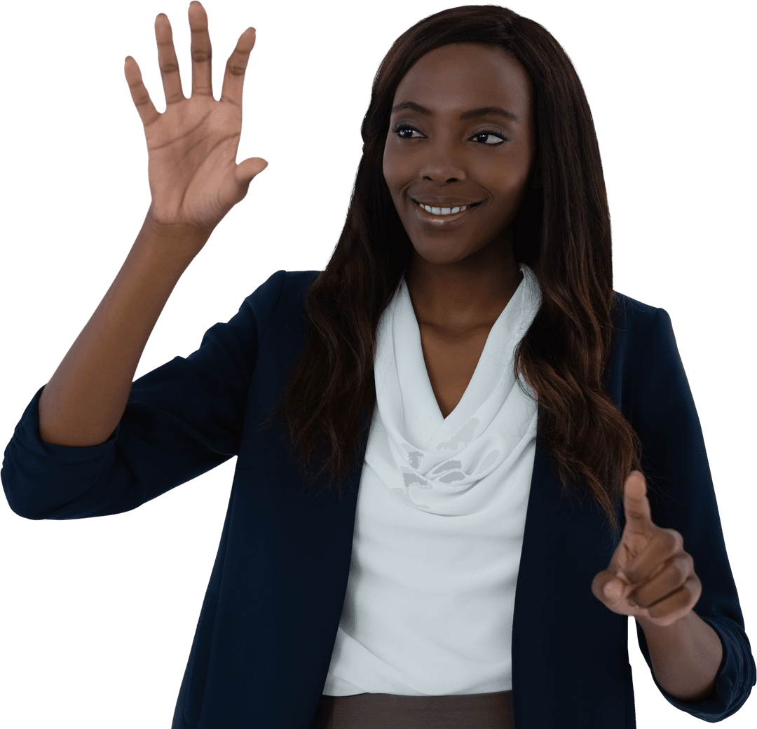 Transparent View of Businesswoman Using Virtual Interface Screen