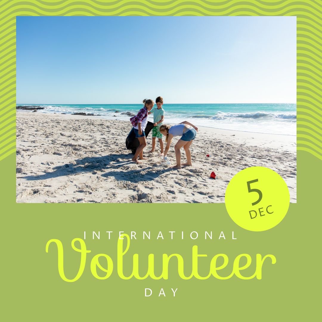 Children Volunteering for Beach Cleanup on International Volunteer Day