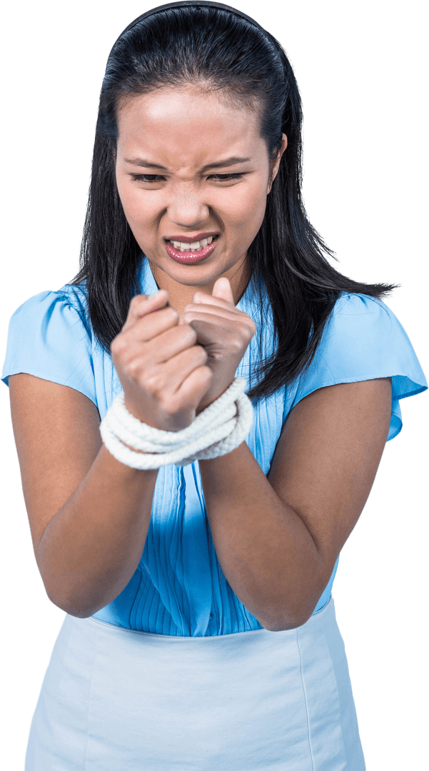 Transparent Businesswoman Struggling Against Restraints
