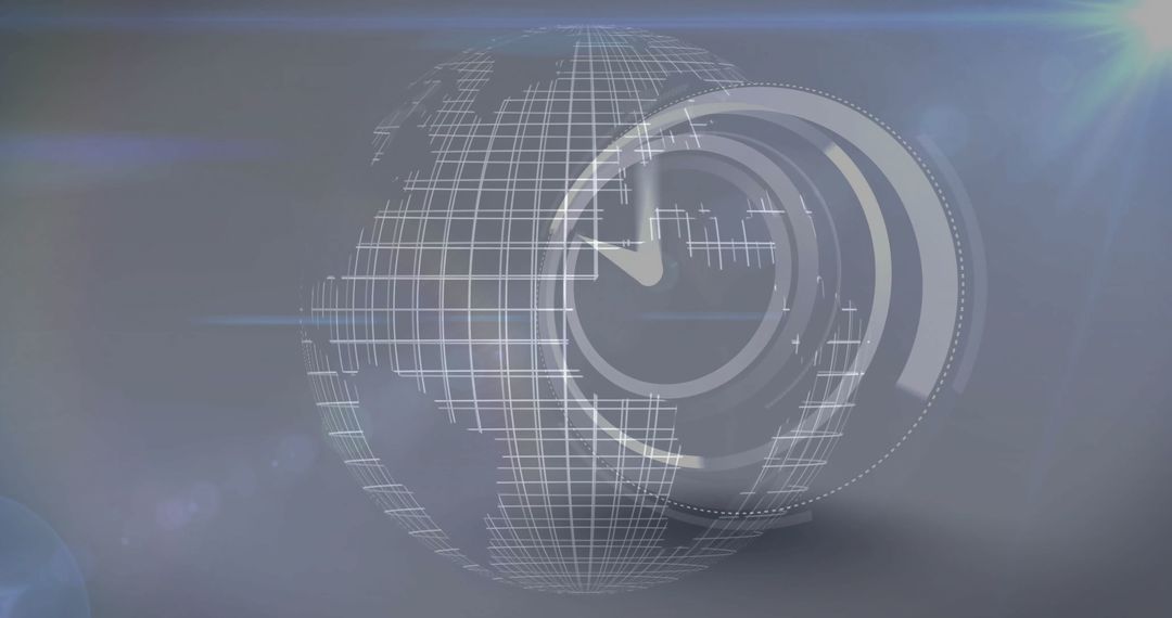 Futuristic Wireframe Globe Overlaid with Clock in Digital Background