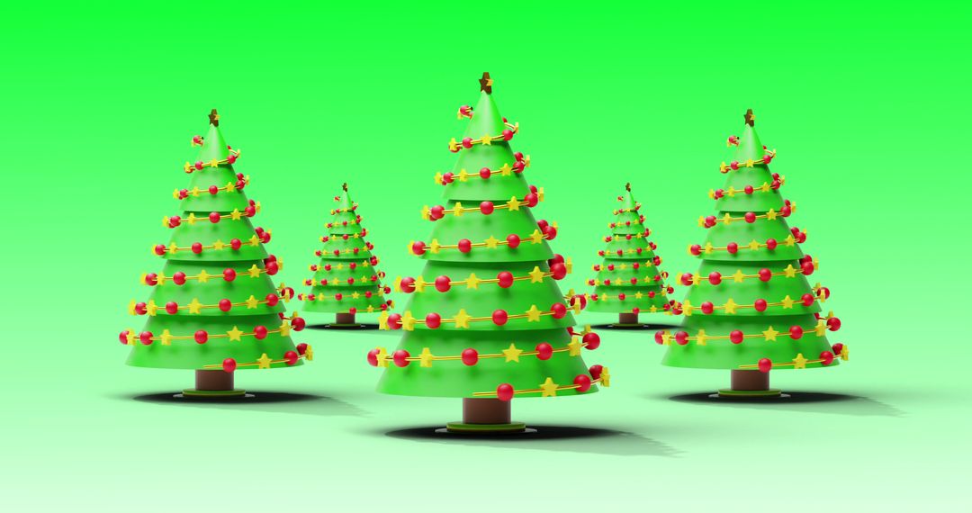 Vibrant Christmas Trees Spinning on Green Background