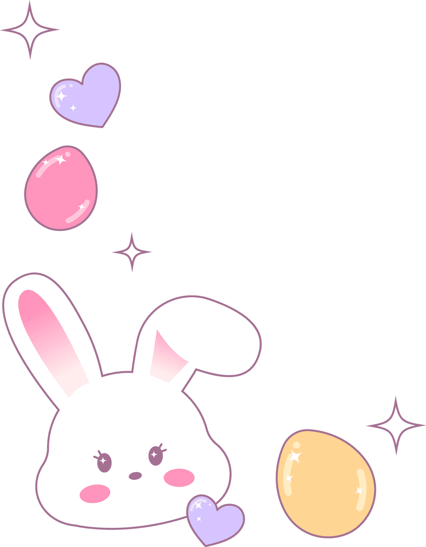 Transparent Pastel Rabbit Head with Eggs Hearts and Sparkles Design