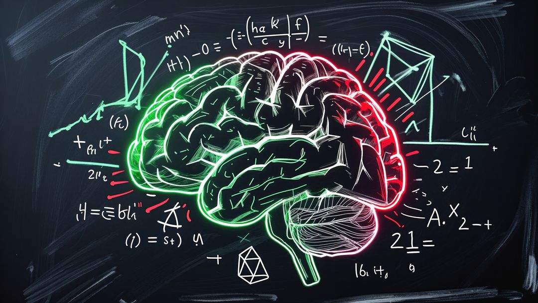 Stylized Brain Chalk Drawing with Mathematical Formulas on Blackboard