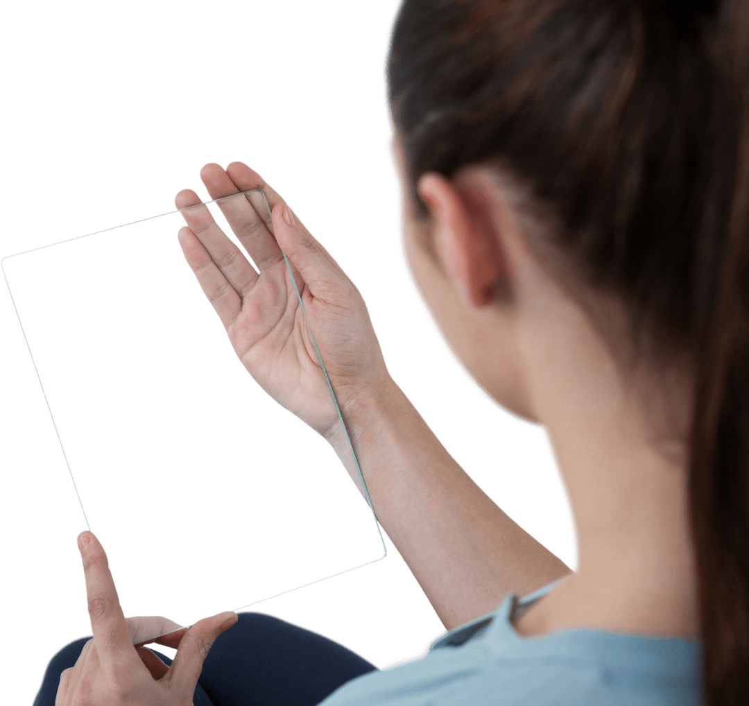 Businesswoman Interacting with Transparent Digital Interface