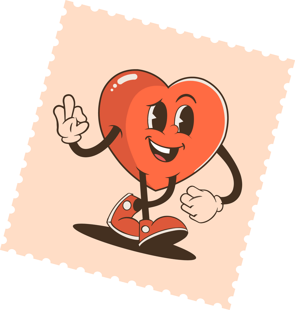 Smiling Heart Character in Sneakers Transparent Background Illustration