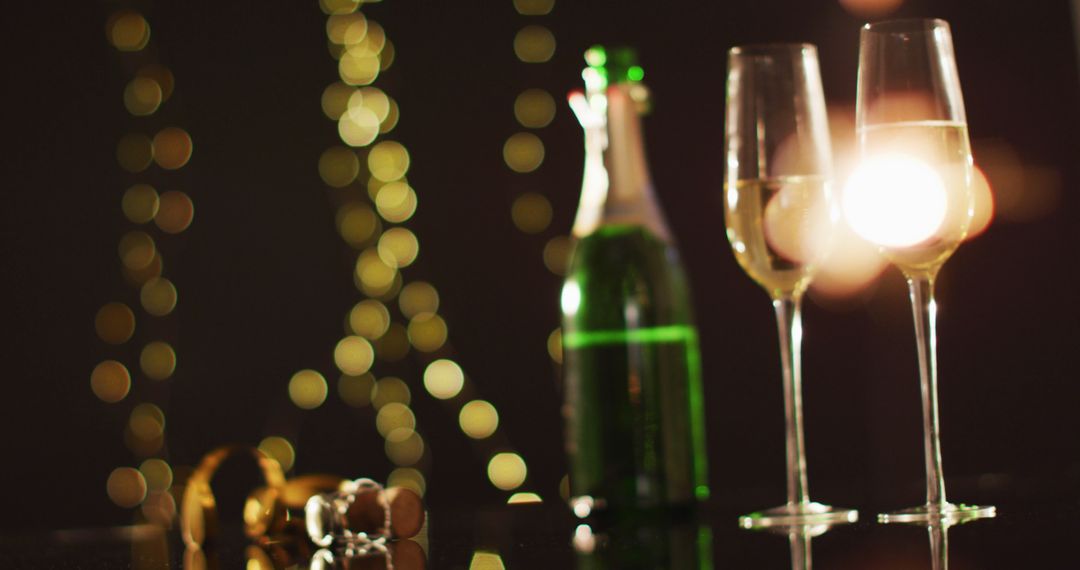 Elegant New Year's Eve Celebration with Champagne and Sparkling Lights
